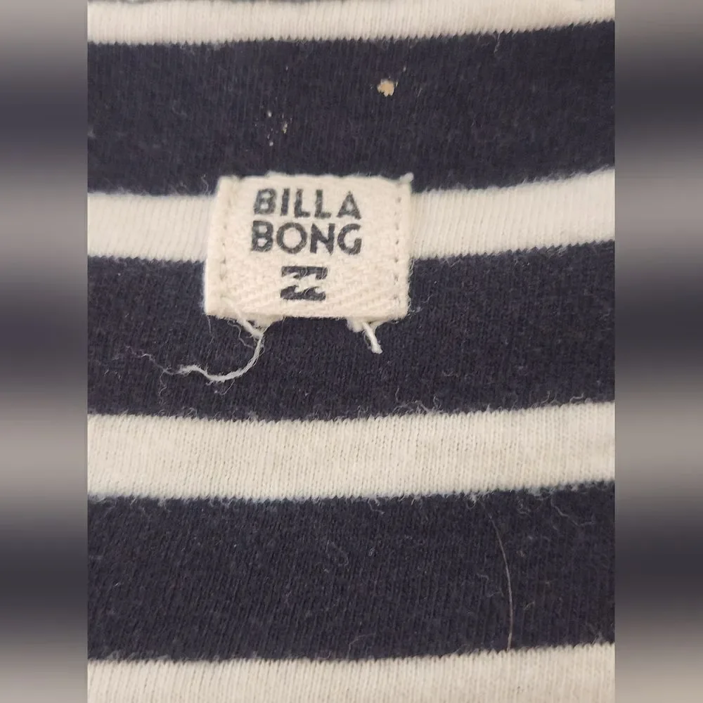Billabong L Black White Striped ShrtSlve Logo Women’s Mini Dress